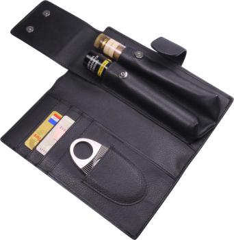 Preview: Zigarrenetui "2er Robusto" Columbus Leder schwarz